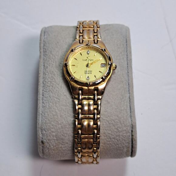 Vintage Lady Elgin Diamond Quartz Watch Gold Tone Metal Round Face Analog 7.5" - Picture 2 of 7